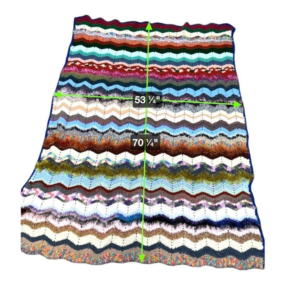 Handmade Crochet Chevron Glitter Yarn Boho Afghan Blanket Cozy & Warm 70x53 - Picture 4 of 5